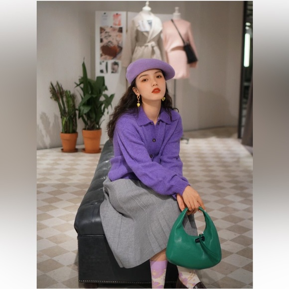 &Other Stories Purple Collared Alpaca Blend Cardigan - Picture 4 of 10